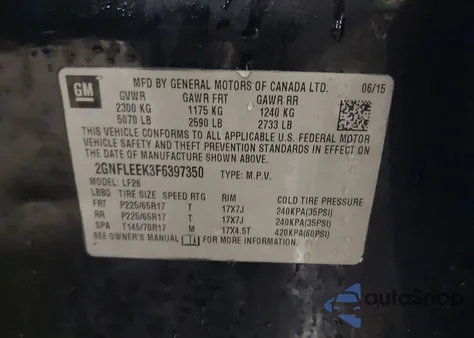 2015 Chevrolet Equinox Ls из США, поврежденный, VIN 2GNFLEEK3F6397350